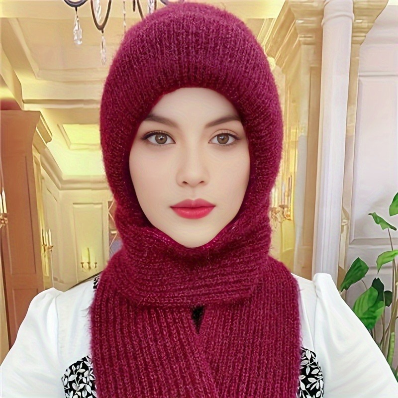 Chapeau chaud en tricot pour femmes, écharpe une pièce, chapeau thermique en laine avec Protection des oreilles, coupe-vent, accessoires d'extérieur d'hiver, cadeau de noël