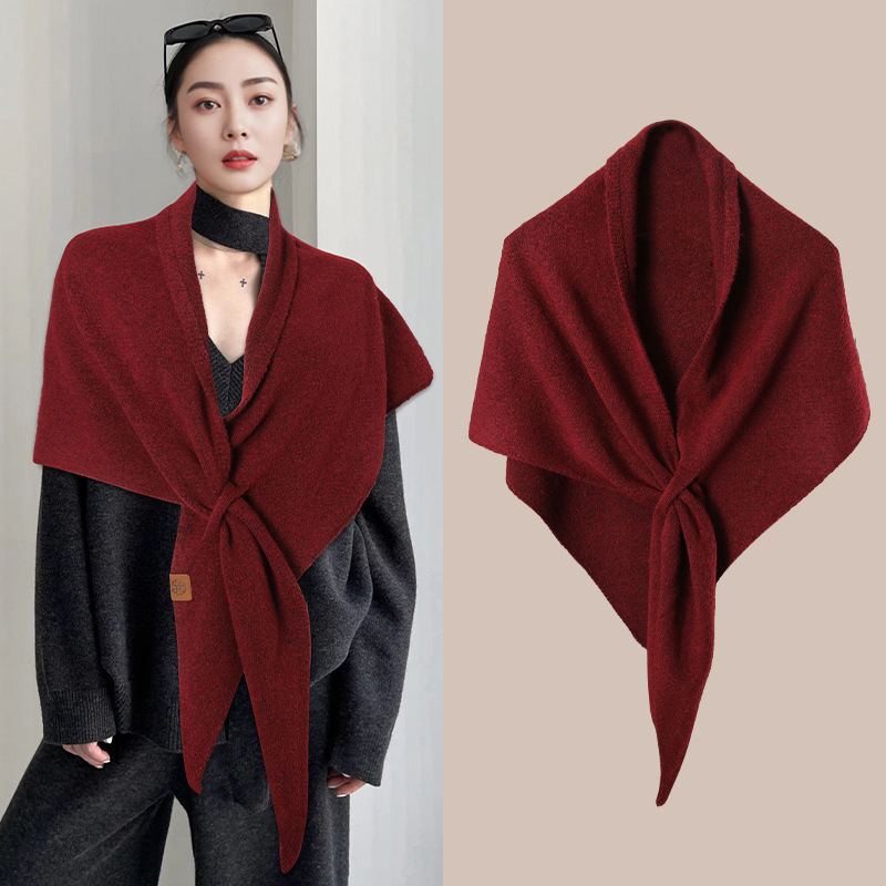 Châle triangulaire en laine mélangée pour femme, Version coréenne, épais avec une épaule chaude tricotée, nouvelle collection automne et hiver