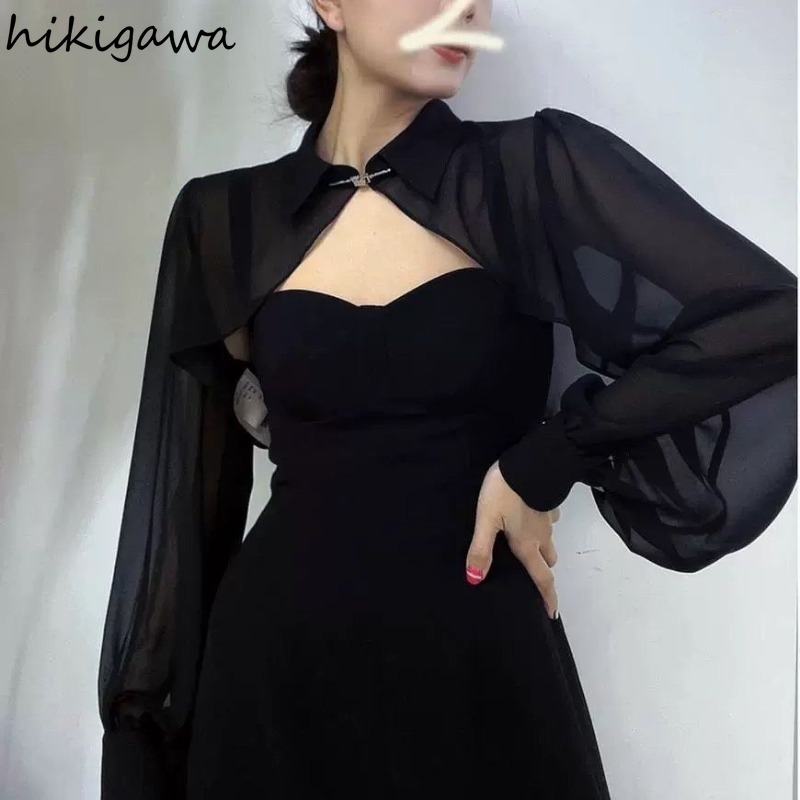2026 Blouses Femme Tendance d'Été, Vêtements Féminins, Crop Tops, Chemises Chic Transparentes à Manches Longues, Blouse Chiffon Style Châle