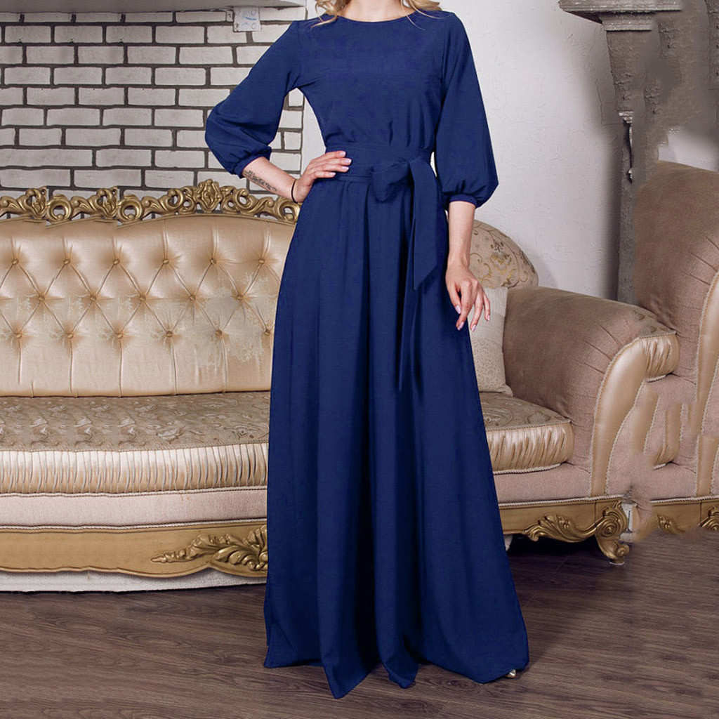 Robe trapèze à manches longues pour femmes, robes formelles à taille haute, vintage, col rond, robes longues médiévales, solide