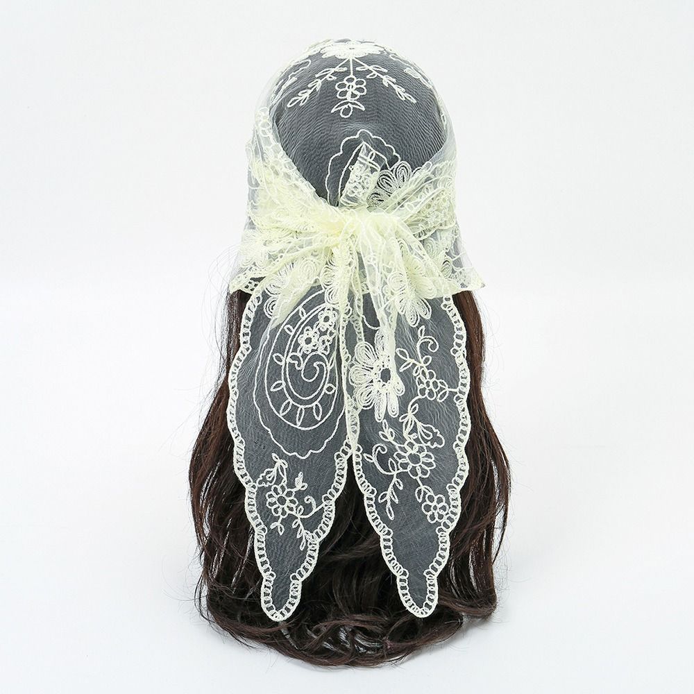 Foulard de tête vintage en dentelle à fleurs, fin et mignon, style chic bohème, écharpe triangulaire pour photographie