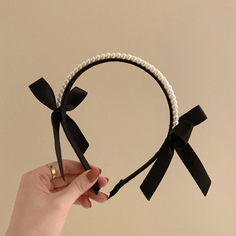 Nouveau serre-tête vintage en perles françaises avec nœud pour femmes et filles, bandeau coréen élégant noir classique, accessoires pour cheveux