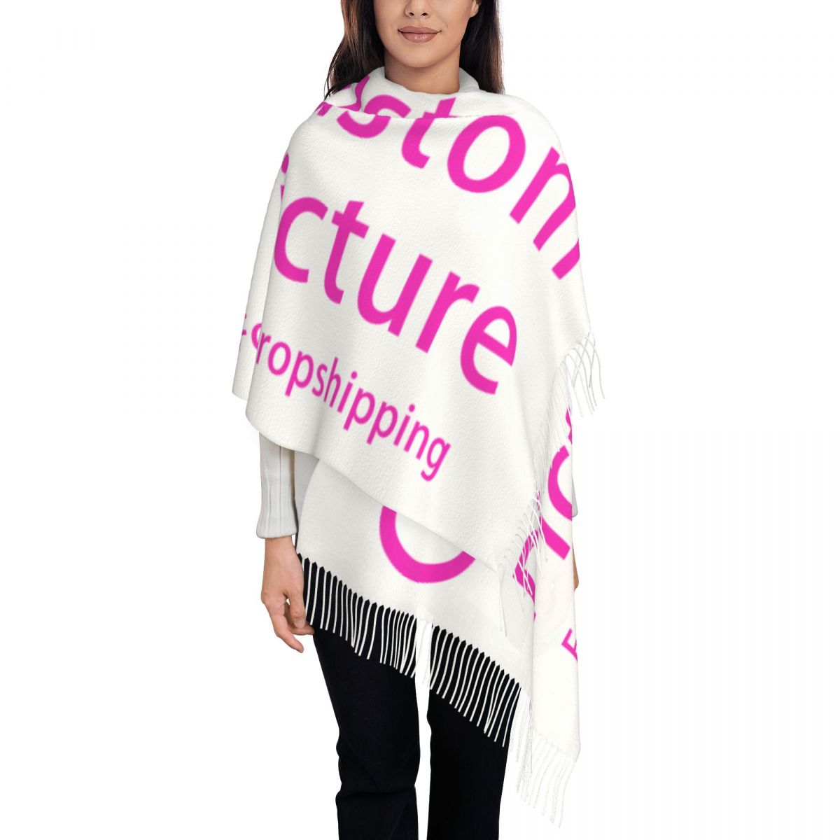 Écharpe avec Logo Photo personnalisé imprimé personnalisé pour femmes et hommes, écharpes chaudes d'hiver, châles imprimés personnalisés à faire soi-même