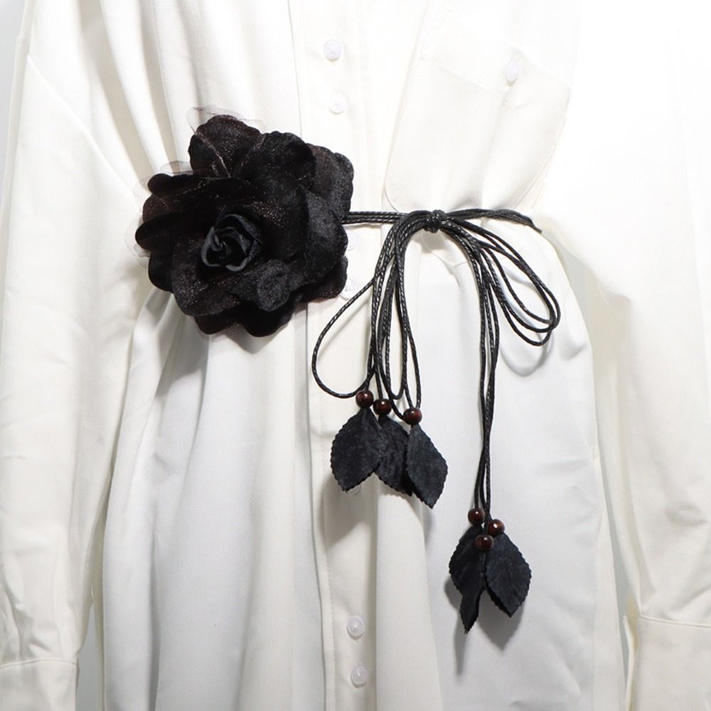 Ceinture longue tressée à pampilles pour femmes, ceinture fine, ceinture nouée décontractée, élégante, faite à la main, grande fleur décorative, robes JOFor Lady