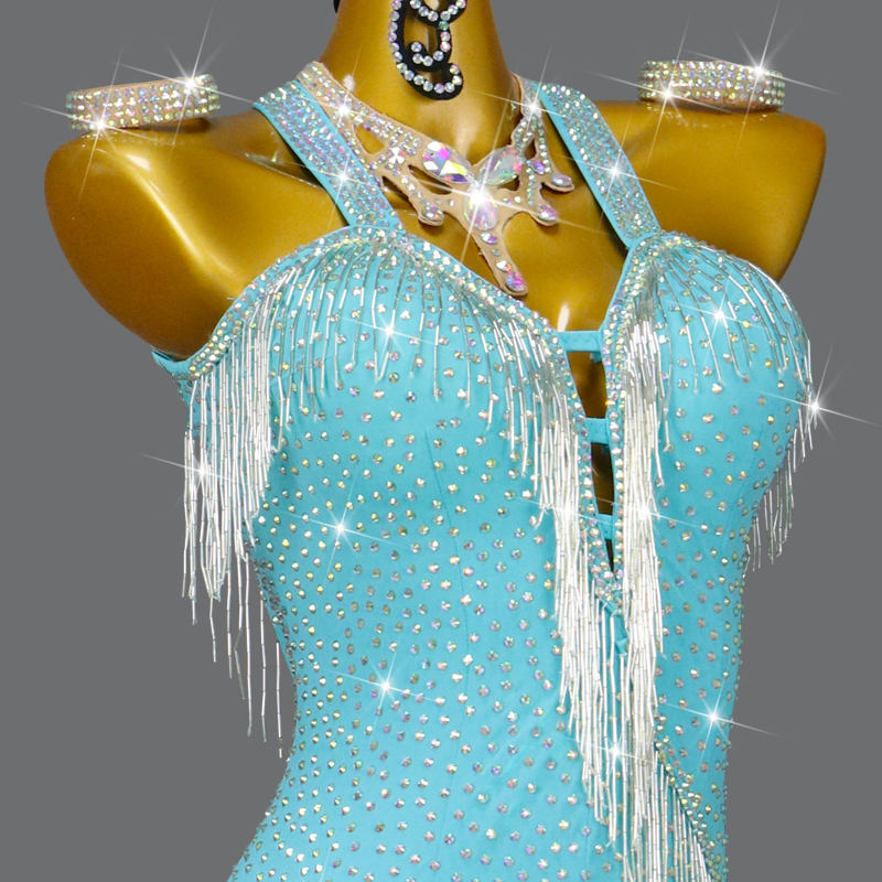 Robe de danse latine à paillettes pour femmes, vêtements de Rh, jupe sexy en plein air, boule d'entraînement trempée, vêtements personnalisés, grande taille, soirée, nouveau