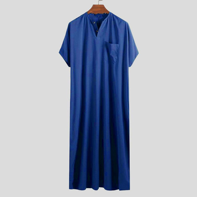 Caftan musulman à manches courtes pour hommes, vêtements de loisirs amples, vêtements musulmans d'été, vêtements arabes islamiques, pays du moyen-orient