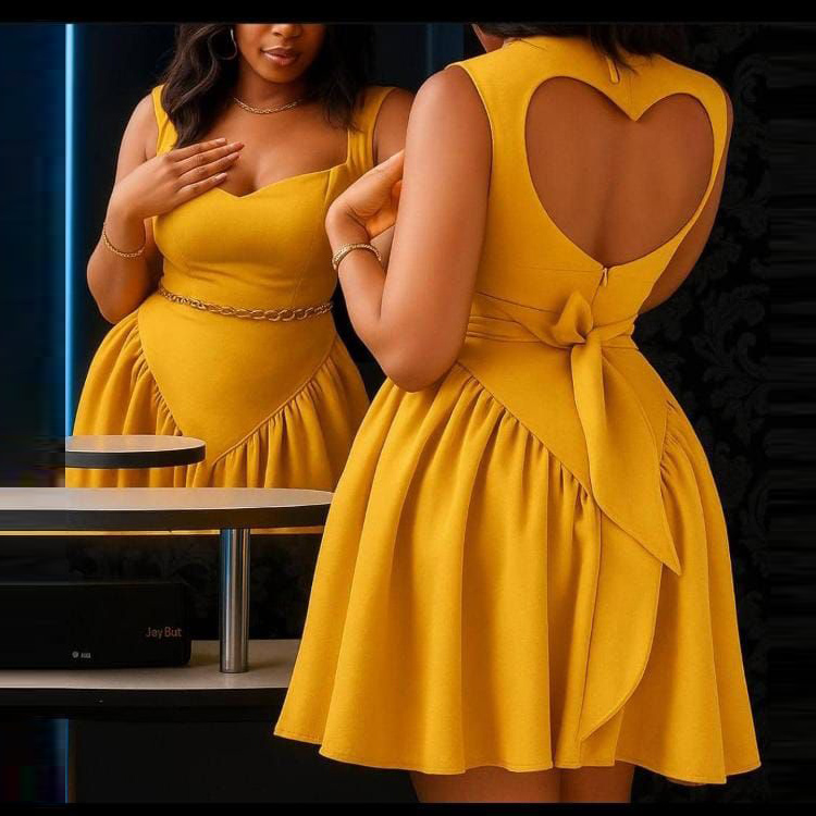 Robe de bal courte en Satin jaune, Sexy, en forme de cœur, dos nu, fermeture éclair au dos, robe de soirée pour femmes, robe de Cocktail