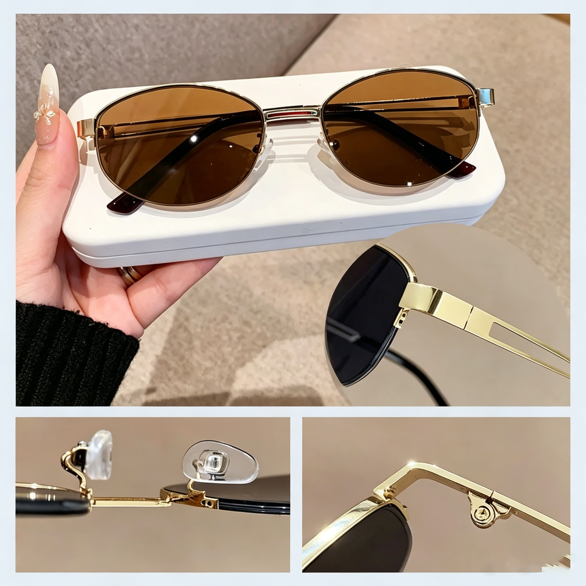 Lunettes pour femme, lunettes de soleil pour homme – Lunettes de soleil ovales à monture métallique UV400, lunettes de soleil tendance pour l'extérieur