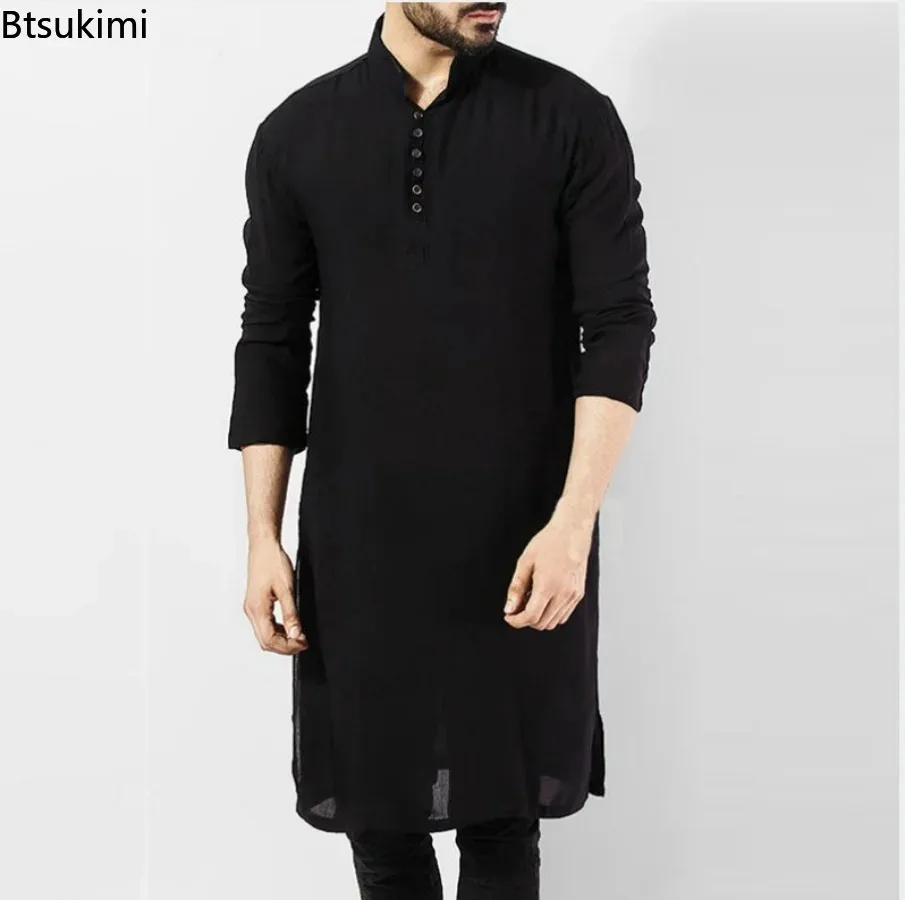 Nouveau 2026 vêtements islamiques pour mode musulmane homme longues Robes solide à manches longues arabe Simple décontracté hommes chemise Jubba Thobe