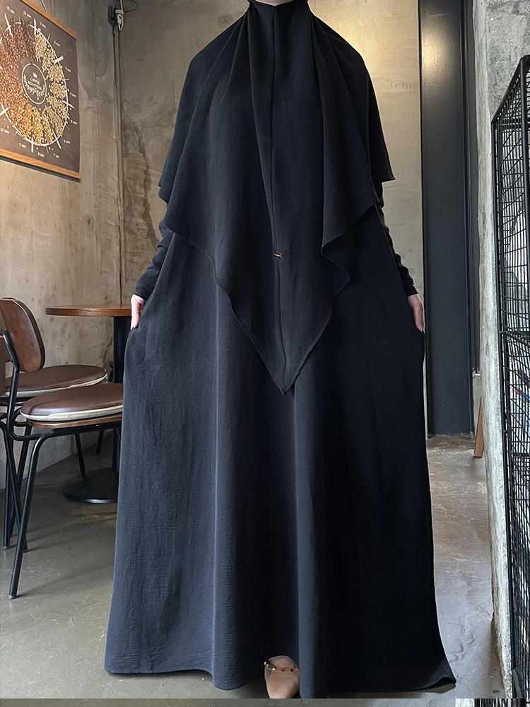Abaya-Robe Longue de Prière Saoudite pour Femme Musulmane, Vêtement de Ramadan, Niqab, Jilbab, Ensemble de 2 Pièces