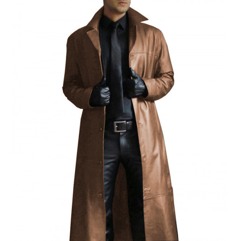 Veste d'automne en Faux cuir pour homme, col rabattu, lisse, coupe-vent, Streetwear, coupe cintrée, manches longues, Trench-Coat