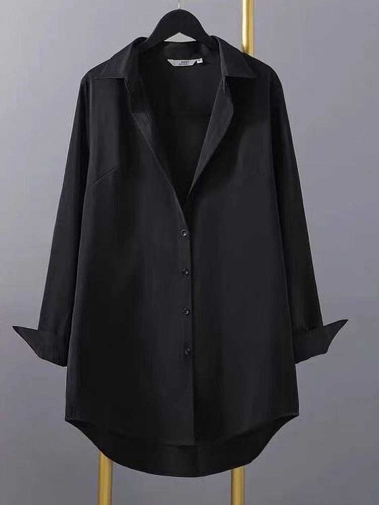 Shir ample et mince de style paresseux soyeux et lisse, haut léger français, tendance et polyvalent, chemise polyvalente décontractée pour femmes au printemps