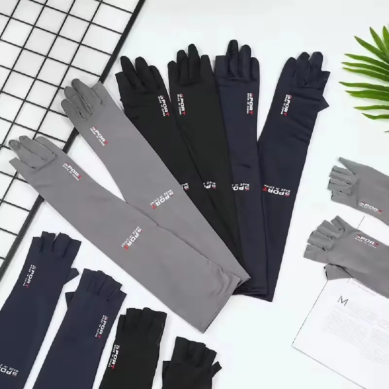 Manchons en soie glacée pour femmes et hommes, protection solaire estivale, respirants, antidérapants à deux doigts, pour la pêche, le cyclisme, la conduite, chauffe-bras