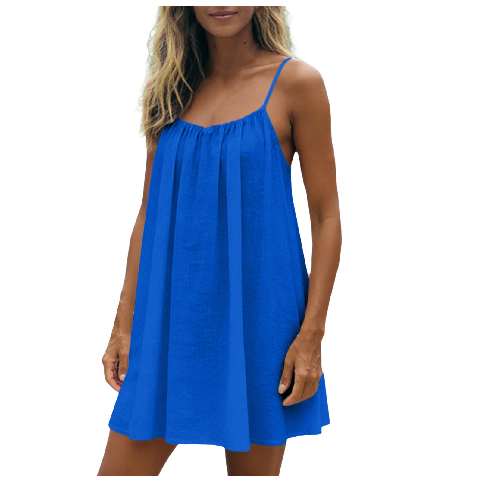 Robe débardeur pour femme, dos élastique, fines bretelles, sans manches, courte, col carré, dos nu, décontractée, pour l'été et la plage