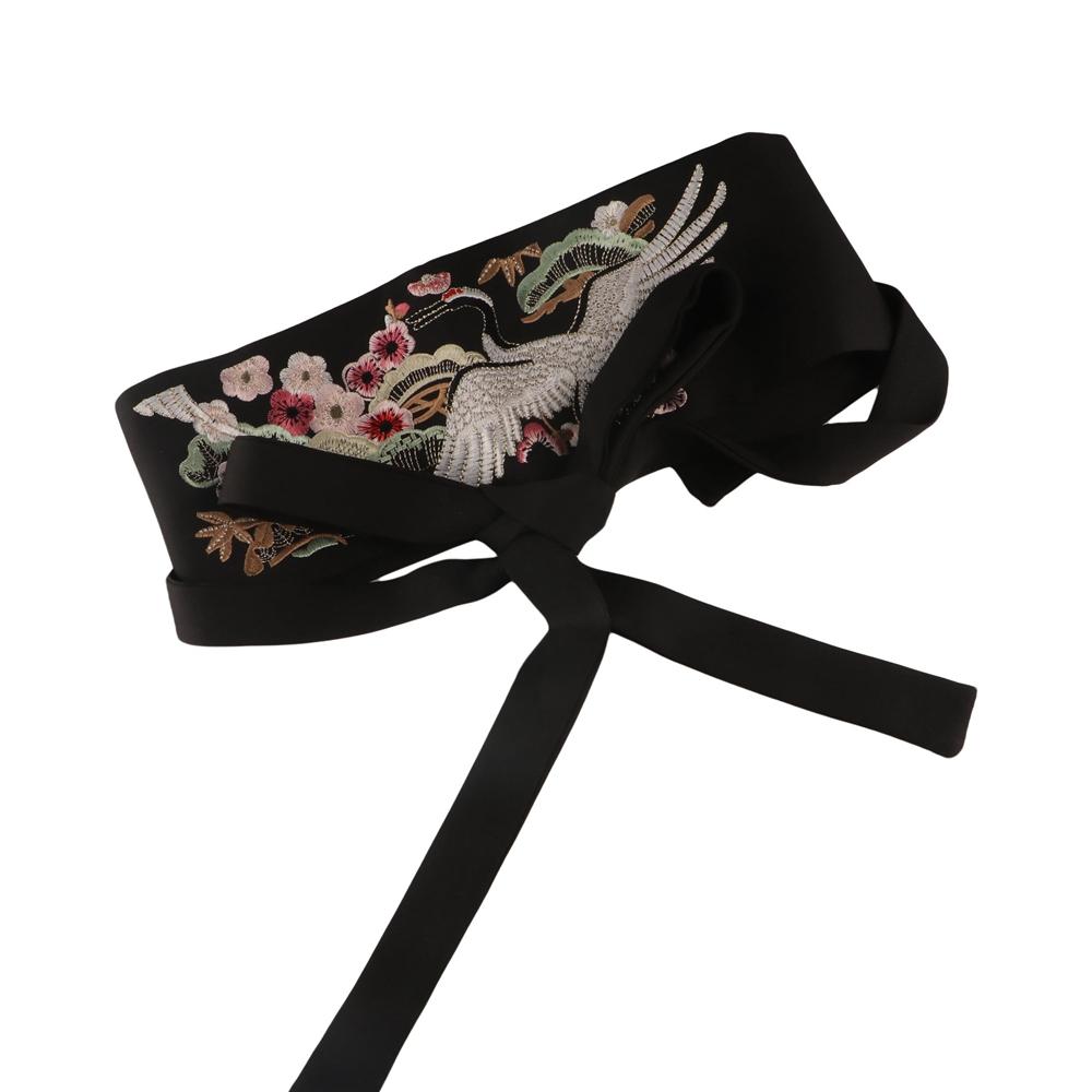 Ceinture large brodée style Hanfu pour femme, avec motif floral et corset, à nouer, pour robe