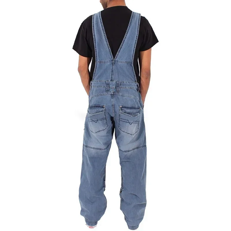 Salopette en jean pour homme, décontractée, style 2025, avec bretelles, multi-poches, coupe ample oversize, taille mi-haute, couleur unie, délavée