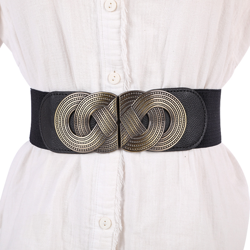 Ceinture large extensible pour femmes, accessoire polyvalent et tendance pour robes, ceinture large décorative en cuir