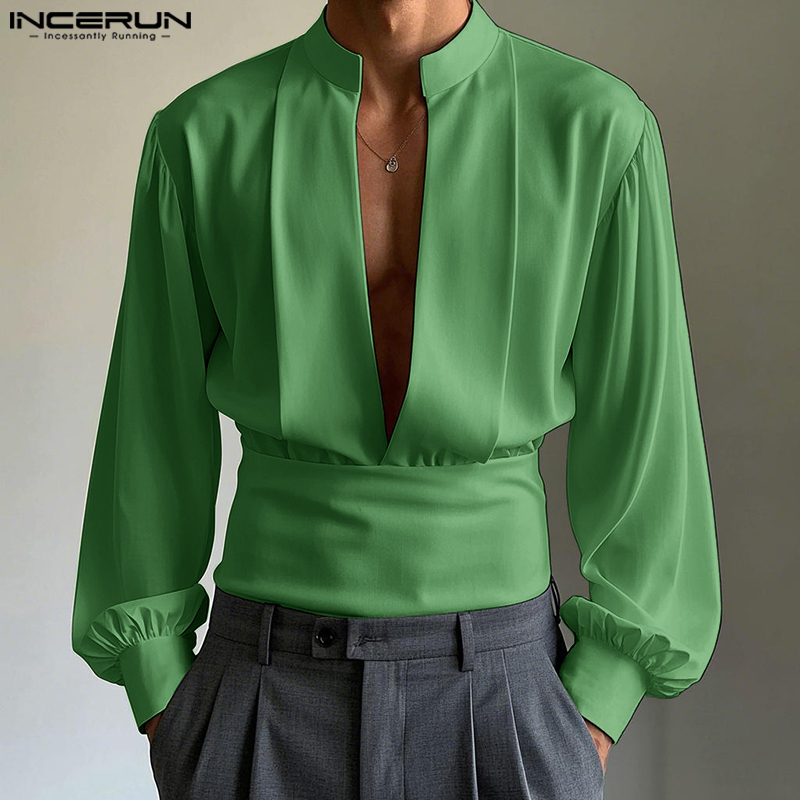 Chemises INCERUN pour hommes – Hauts unis à col en V, style vintage, vêtements de fête, streetwear, chemisiers oversize pour l'été et le printemps