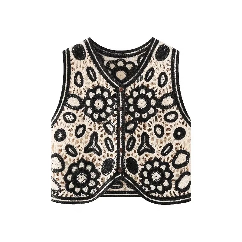 Gilet en Crochet brodé à fleurs pour femmes, haut d'été pour la plage, Cardigan, gilet Boho Chic, tenue de vacances