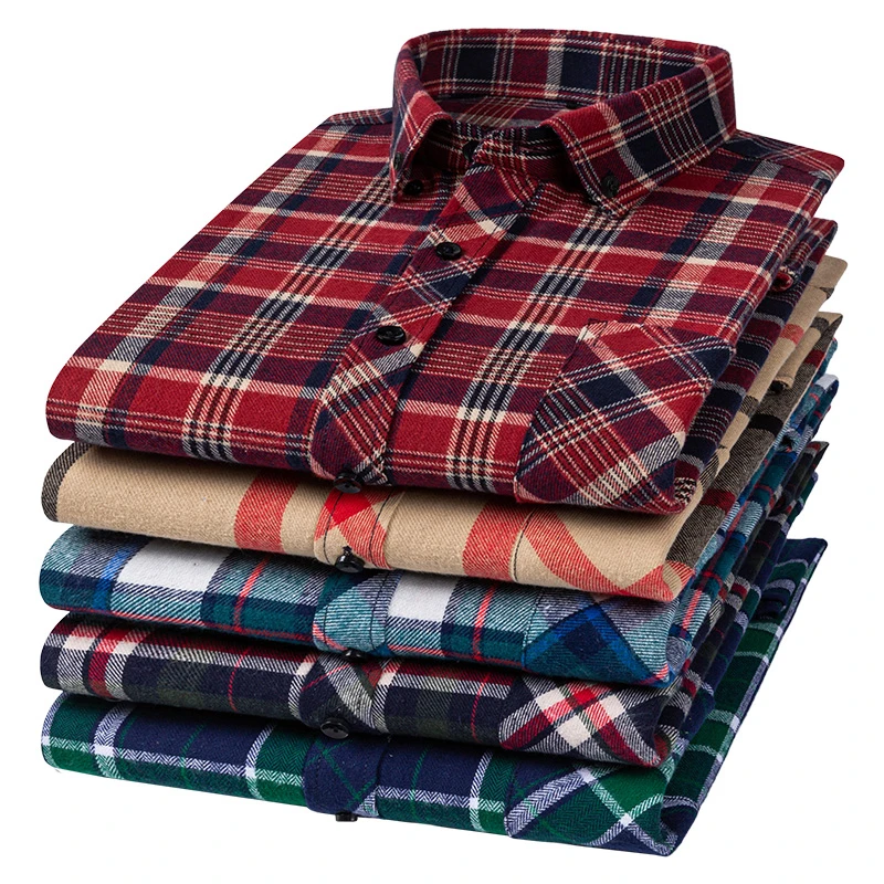 Hommes automne hiver mode nouveau coton flanelle chemises à carreaux taille asiatique coupe régulière doux quotidien chemises décontractées vêtements grande taille