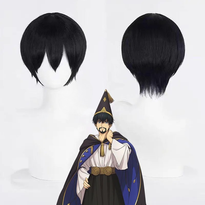 Perruque courte noire en fibre résistante à la chaleur pour Halloween, fête costumée, jeu de rôle, chapeau de sorcière anime, Atelier Olruggio, cosplay pour femmes et hommes
