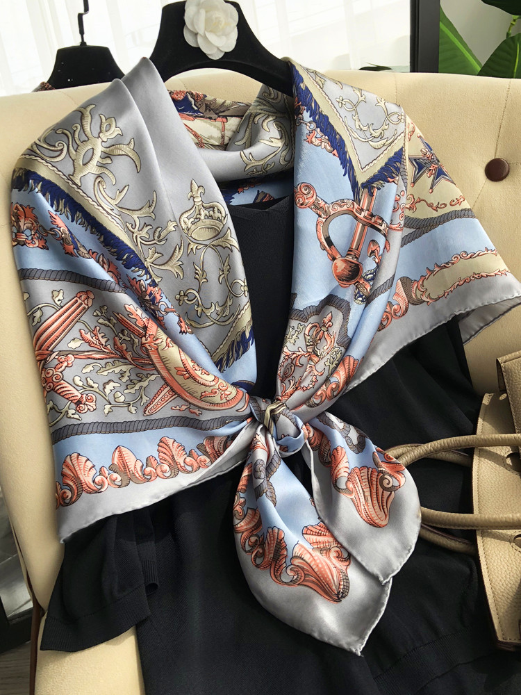 Ludovicus magnus Magnus Foulard En Soie Pure 100% 110cm, grand Foulard de styliste En Soie mûre naturel, roulé manuellement, 100cm