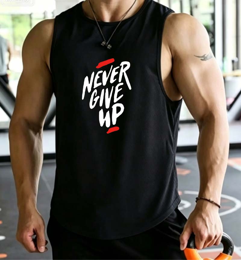 Débardeur de sport pour homme, été, fitness, musculation, respirant, anti-humidité, ample, sans manches, séchage rapide, entraînement, imprimé lettres