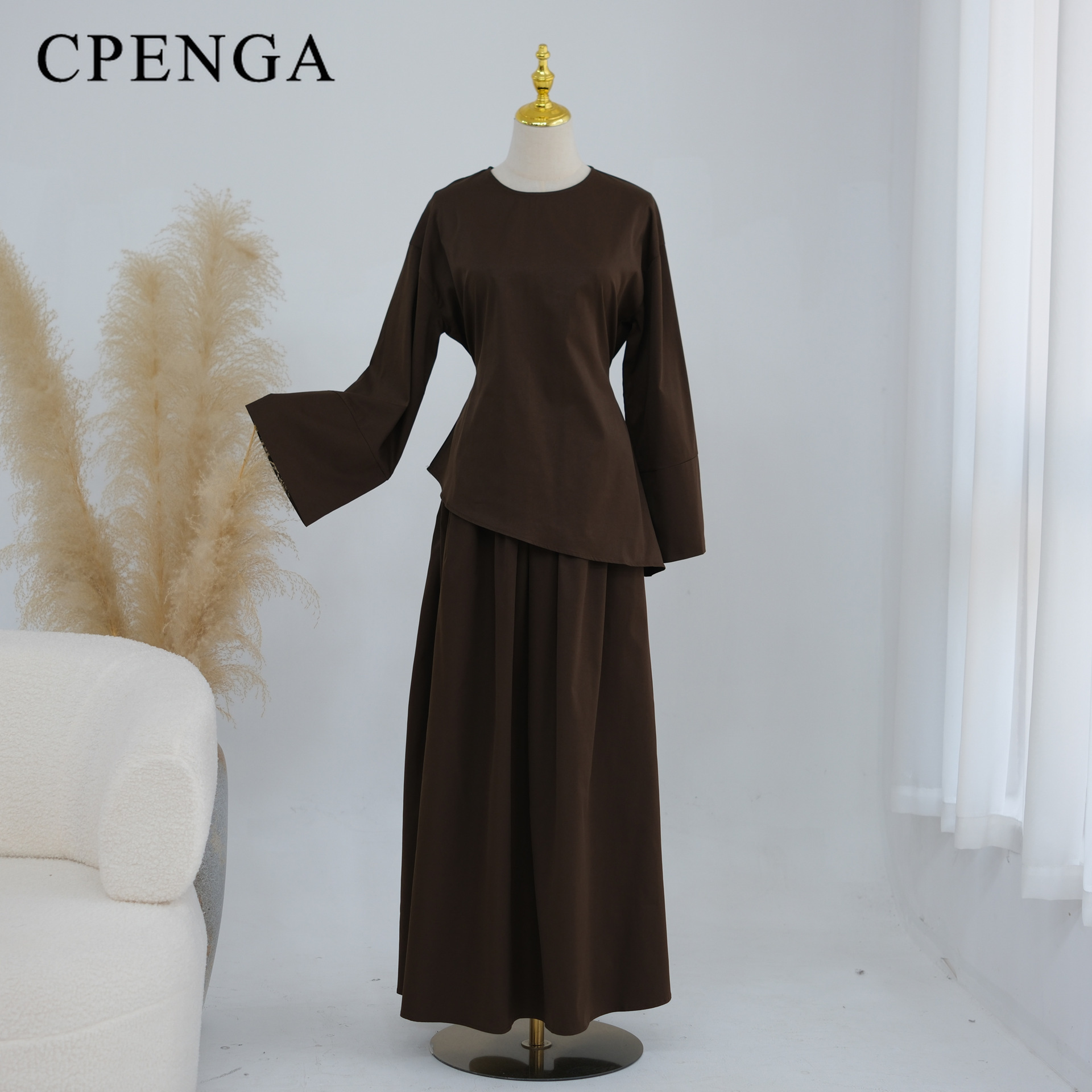 Ensemble Abaya 2 Pièces Élégant pour Femmes Musulmanes – Tenue Décontractée Islamique Turque pour l'Été, le Quotidien et l'Aïd – Haut et Jupe Modestes pour le Ramadan