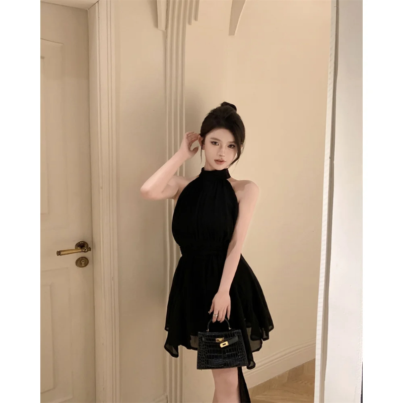 Robe trapèze en mousseline de soie blanche pour femme, robe courte, taille haute, style de vacances, ruban éducatif, niche d'été