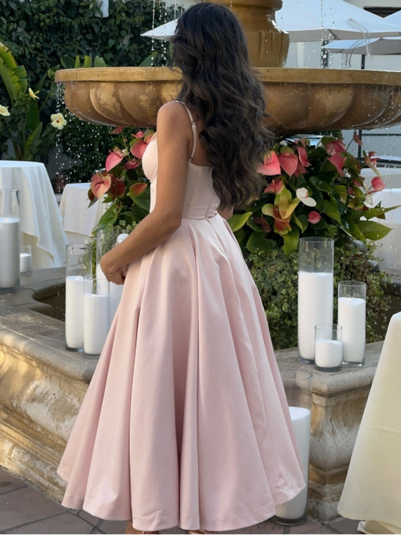 Été Flare robe mi-longue élégante 2025 nouveautés Spaghetti sangle Bustier robe femmes robes doux rose haut pour femme CHP1