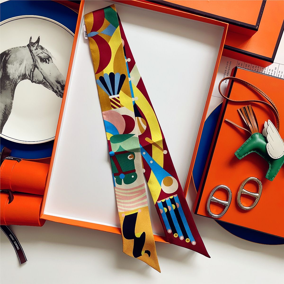 Écharpe imprimée cheval coloré, longue bande de ruban, Style coréen, accessoires multi-usage pour femmes, sac Bandana pour cheveux, vêtements de cou enveloppants, nouvelle collection