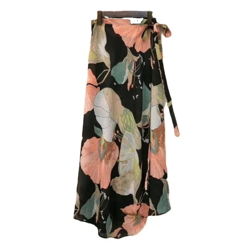 TOKITIND-Jupe ronde en mousseline de soie pour femme, décontractée, taille haute, à volants, jambes larges, adt