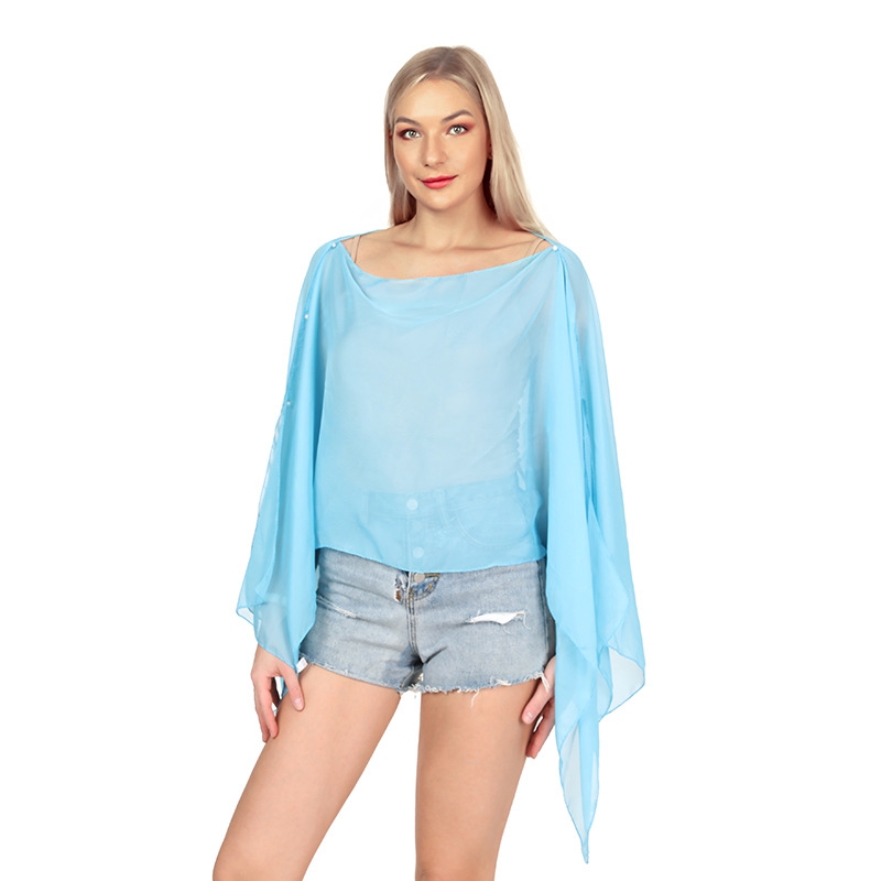 Châle de protection solaire pour femme, T-shirt d'été en mousseline de soie, écharpe de vacances, bikini respirant, chemise de plage ronde