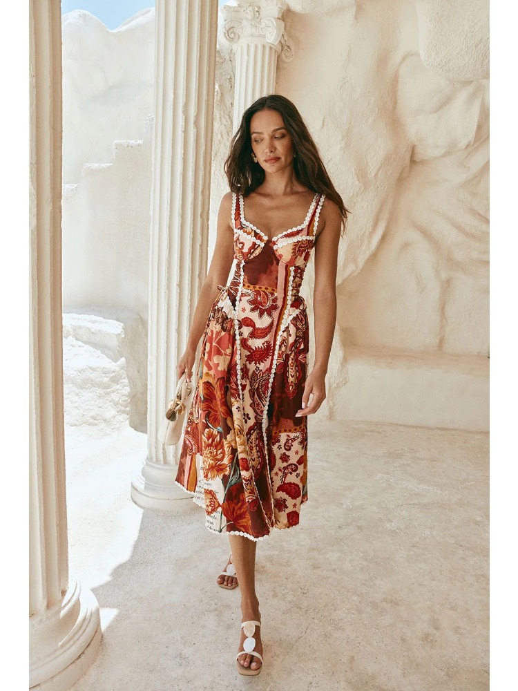Nouvelle Robe Longue Élégante pour Femme, Modèle Été 2026, avec Bretelles Imprimées, Style Soirée, Coupe Trapèze Sexy