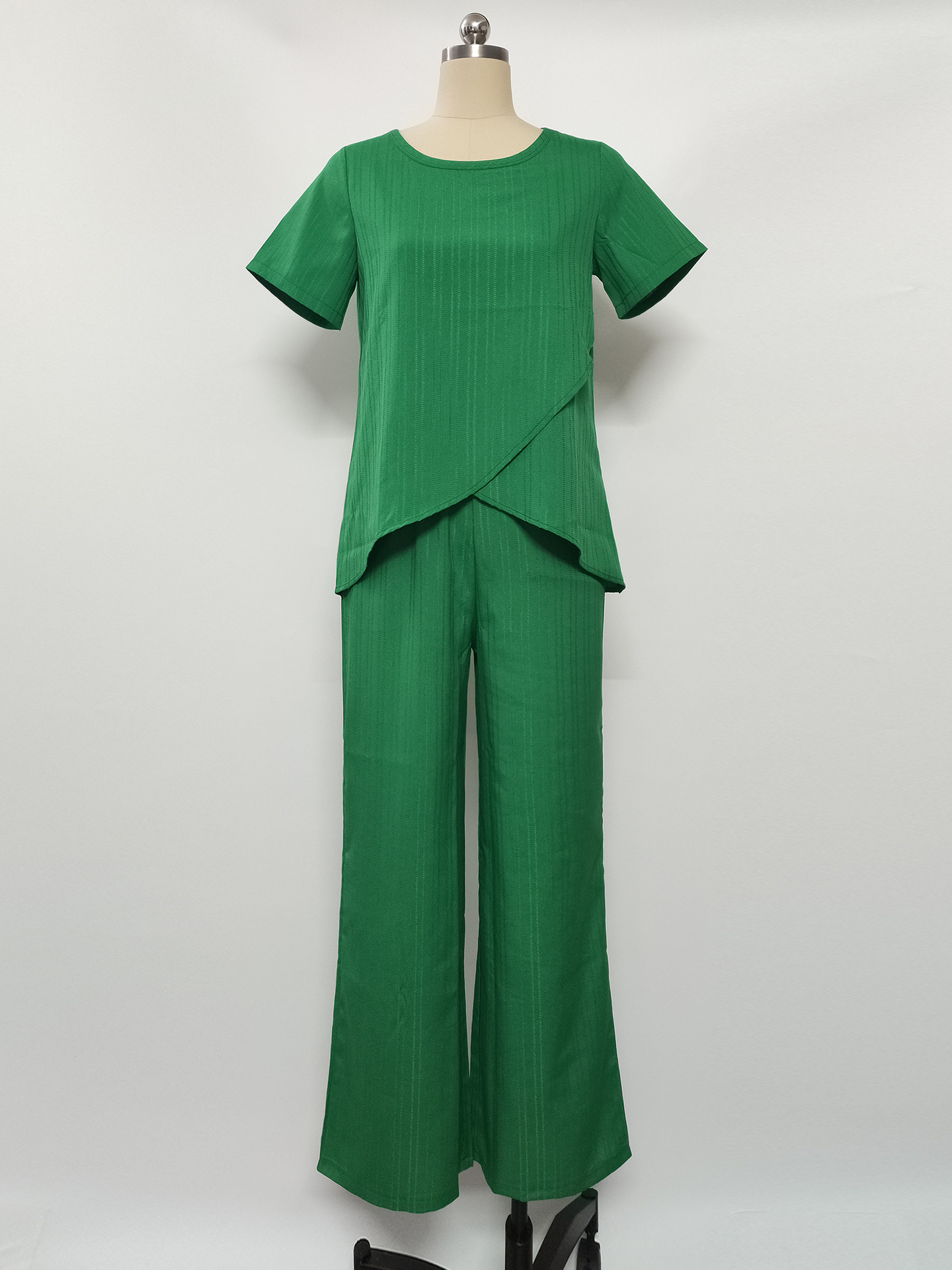 Costume décontracté solide pour femmes, mode, col rond, manches courtes, haut fendu irrégulier, taille élastique, pantalon, ensemble deux pièces, 2025