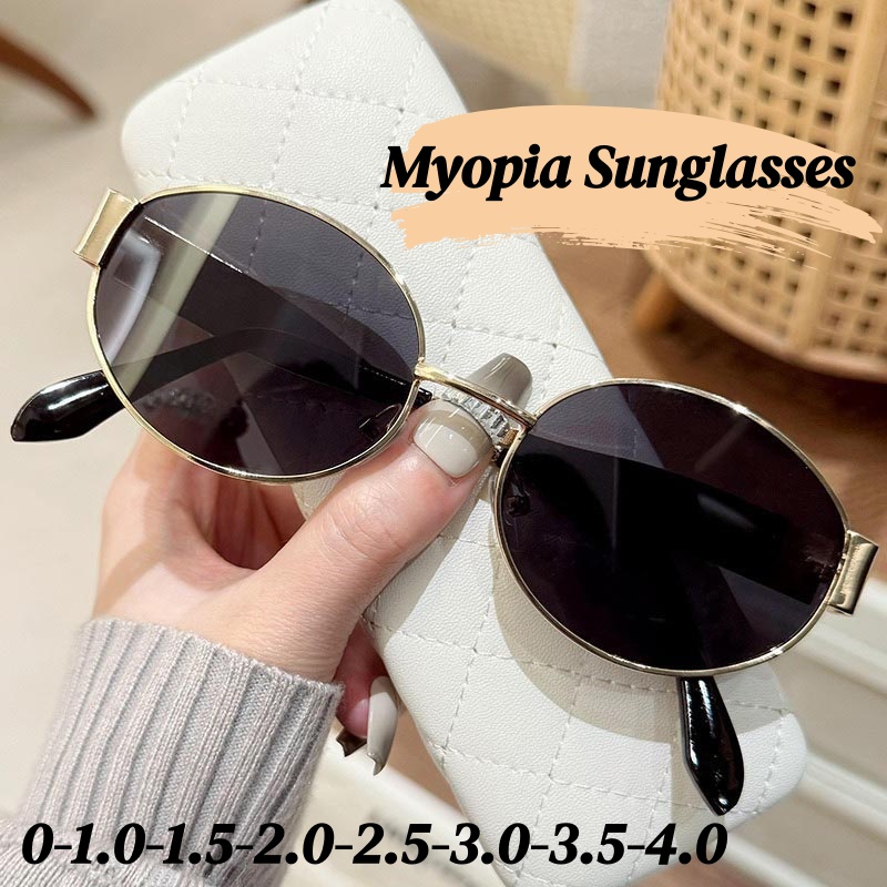 Lunettes de soleil pour myopie de marque de luxe pour femmes et hommes, monture métallique ovale Vintage, lunettes de vue de près, lunettes de soleil ovales en métal