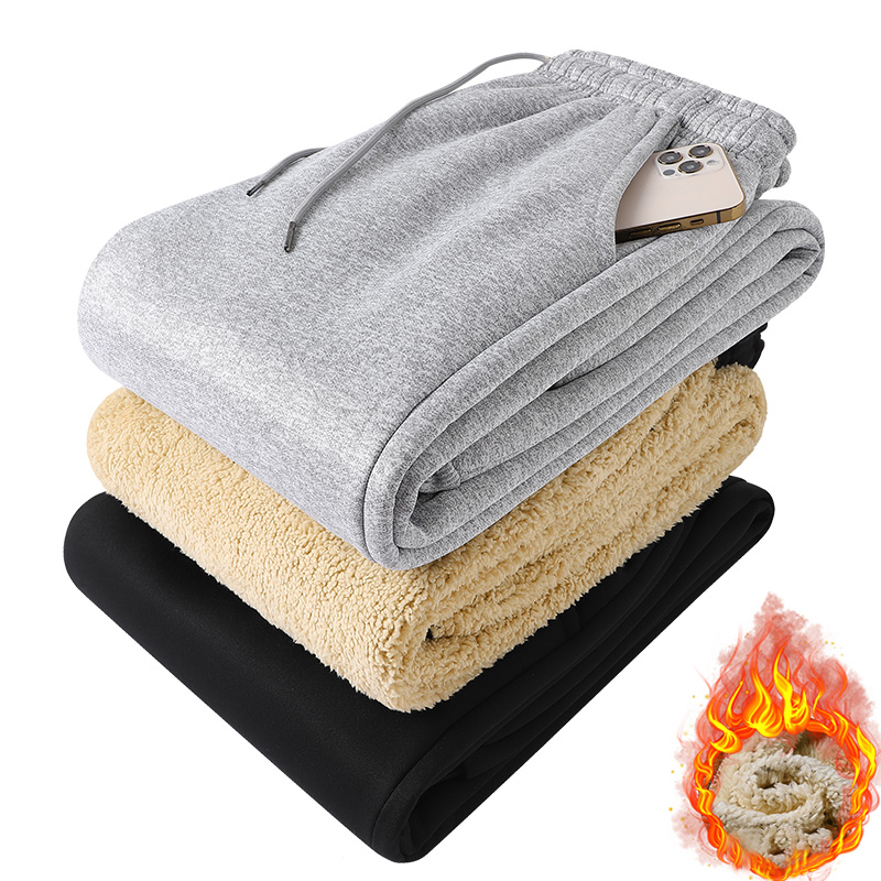 Pantalons pour hommes en automne et en hiver, épais avec polaire pour vêtements d'extérieur, pantalons décontractés, pantalons de survêtement de sport chauds en laine d'agneau