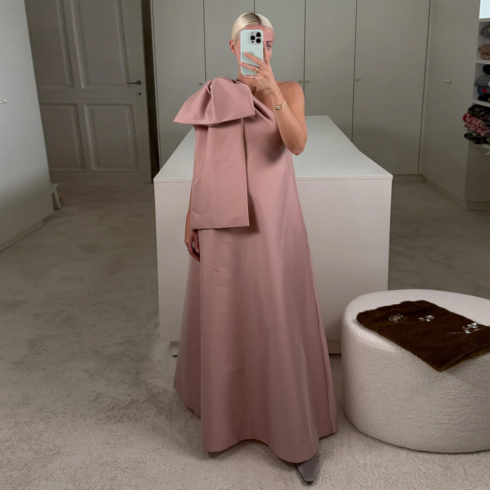 Robe longue simple et modeste pour femme, coupe trapèze, asymétrique à une épaule, style kaftan, avec joli nœud et poches, disponible en plusieurs couleurs