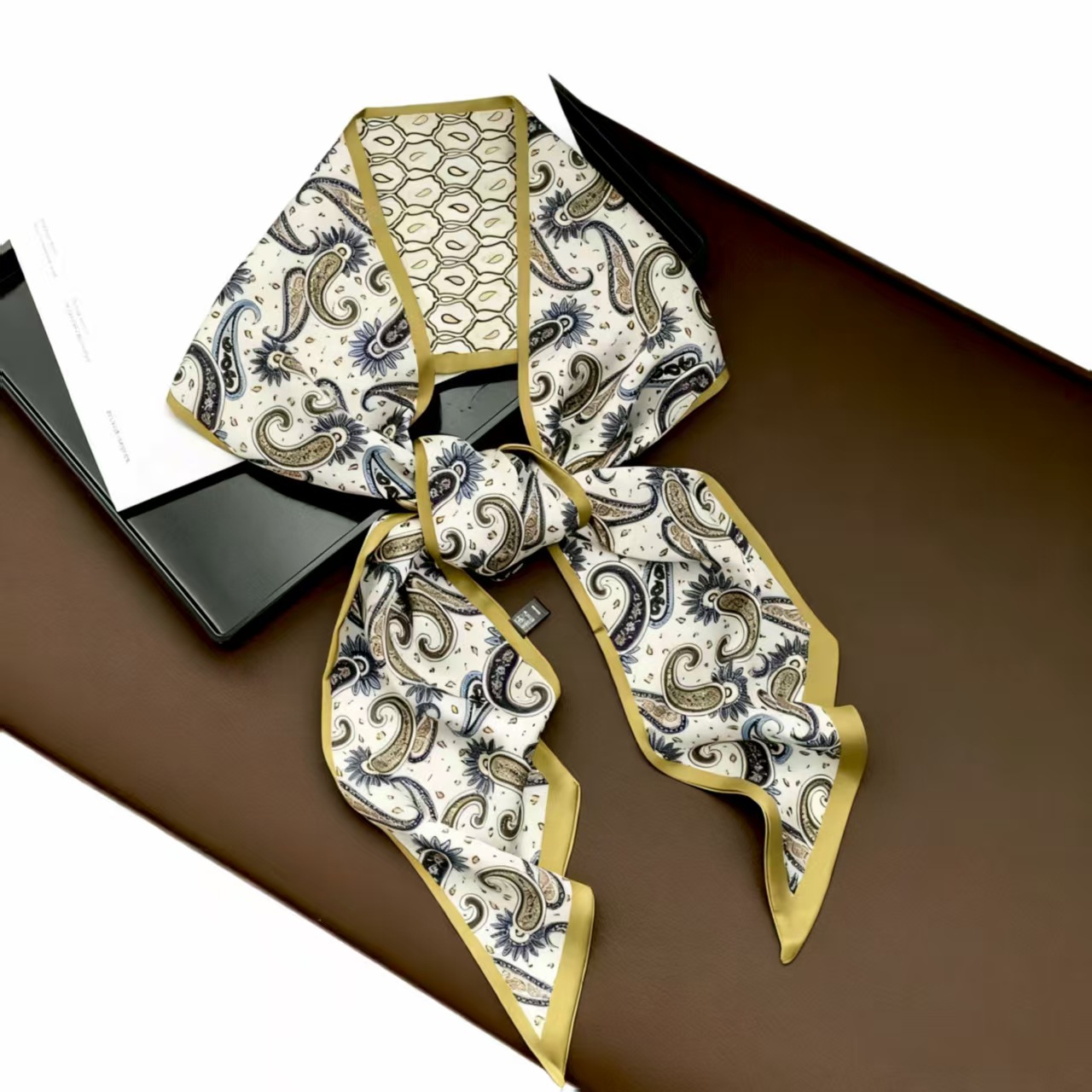 Nouvelles écharpes longues de luxe pour femmes, bandeau rétro, foulard imitation soie, ruban à nouer autour du cou, ceinture florale tendance pour poignet, mouchoir de cou