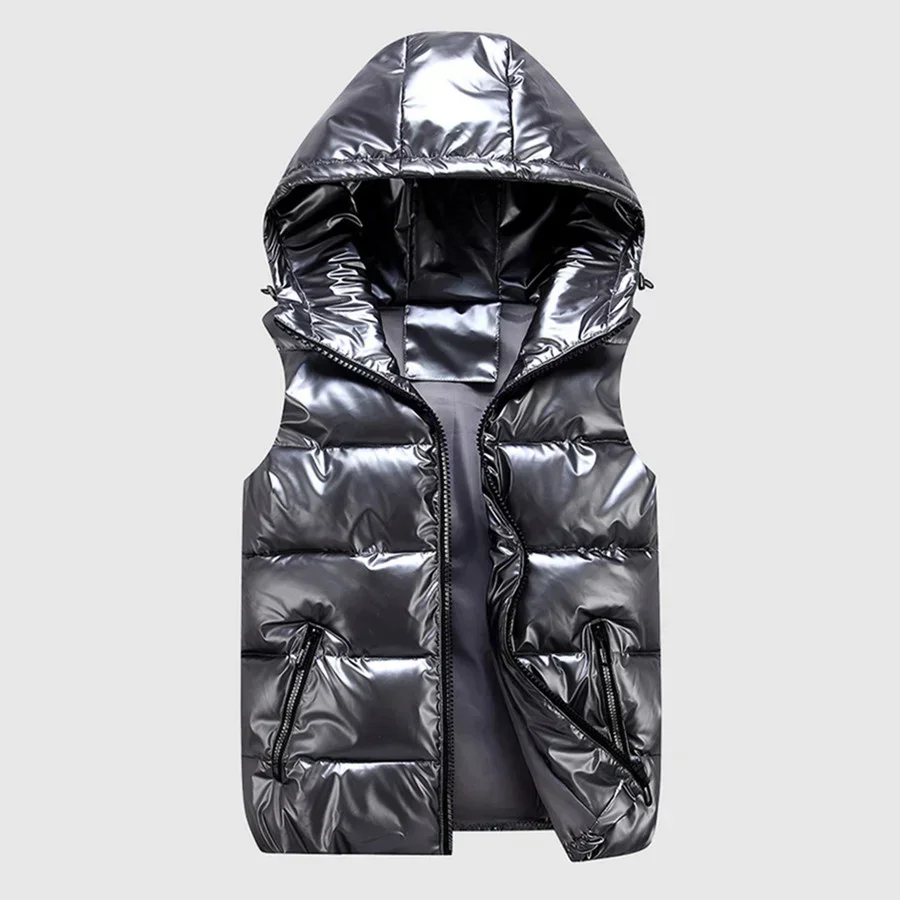 Gilet rembourré à capuche pour hommes, veste brillante sans manches, vêtements d'extérieur décontractés, manteau chaud épais, gilet imperméable, vêtements pour hommes 4XL, hiver