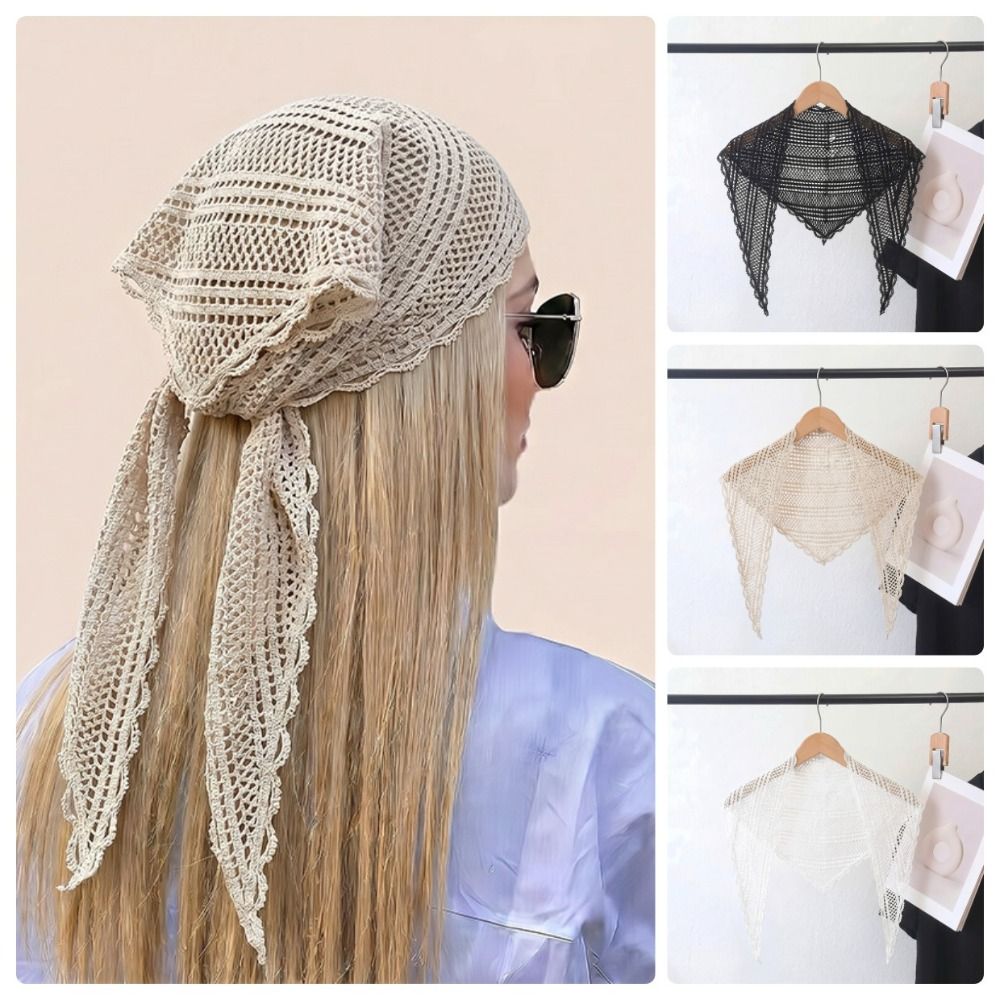 Foulard de tête tendance, couleur unie, motif ajouré triangulaire, accessoire photo, châle pour femme, fleur
