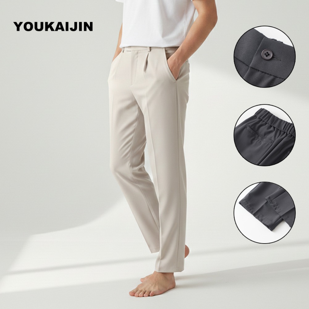 Pantalon habillé décontracté pour homme, coupe droite, style coréen, couleur unie, taille semi-élastique, pantalon de bureau, collection printemps-été