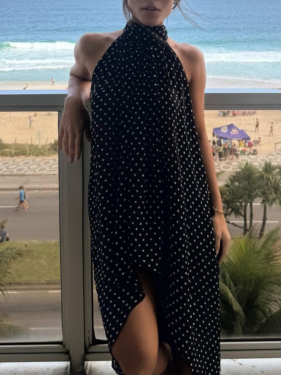 Haut en mousseline à pois vintage Y2K pour femme, chemisier sans manches bohème, tenue streetwear été 2026