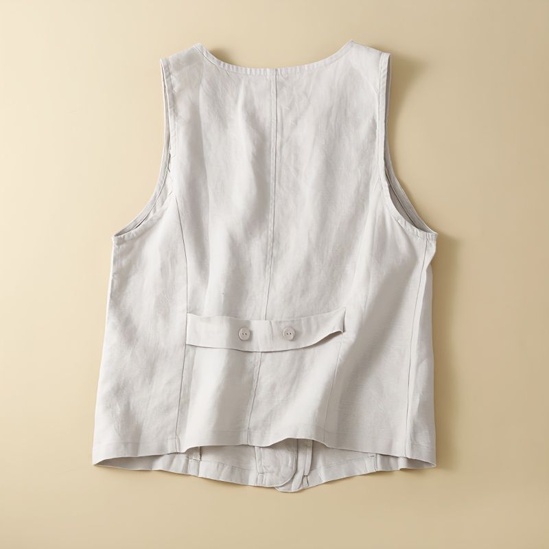 Mode rétro lin gilet été col en v décontracté sans manches gilet coton lin mince veste