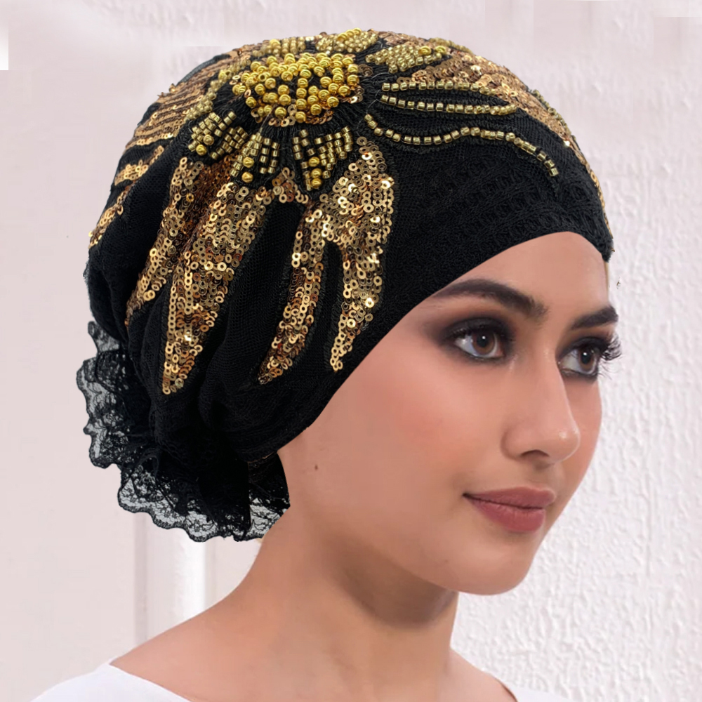 Luxe diamants fleur dentelle Turban chapeau respirant femmes foulard chapeaux Bonnet femme bandeau dame Beanie cheveux couverture Cap