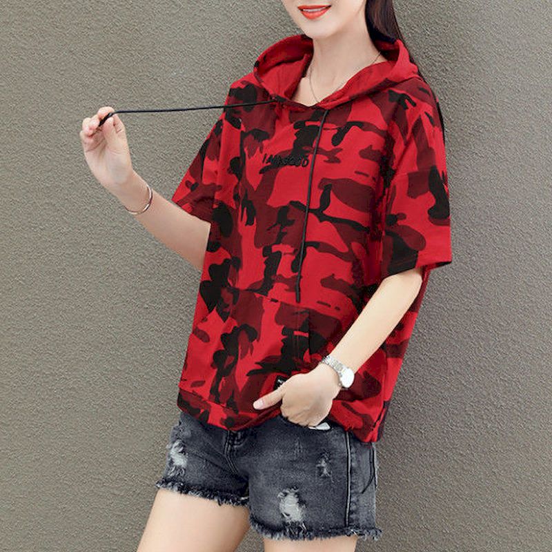 T-shirt à Capuche en Coton à Manches Courtes pour Femme, Uniforme d'Étudiant Fin, Style Coréen, Été