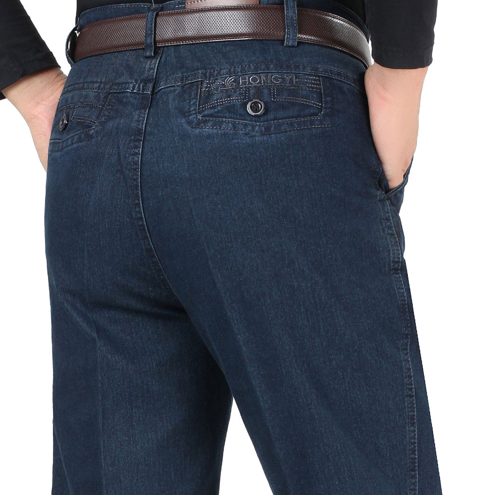 Nouveauté jean extensible pour hommes printemps automne mâle décontracté haute qualité coton coupe régulière Denim pantalon bleu foncé Baggy pantalon