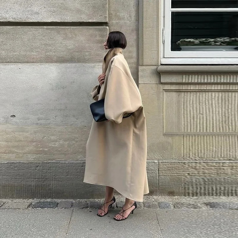 Manteau d'hiver pour femme 2026, nouvelle collection automne, style coréen, col montant, manches chauve-souris, coupe ample et oversize, manteau long décontracté chic pour le streetwear