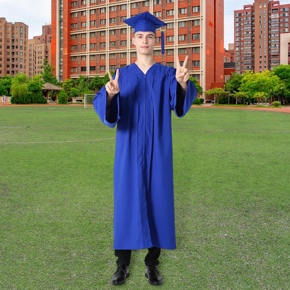 Tenue de remise des diplômes pour étudiants en arts, robe de graduation avec chapeau à col en V, uniforme de célibataire pour médecin, fête de remise des diplômes, longueur au genou longue