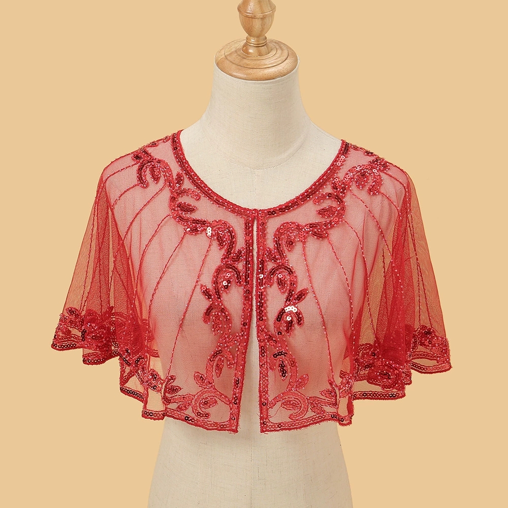 Châle à clapet en dentelle perlée et paillettes, élégant, embellissement léger et brillant pour robes de soirée